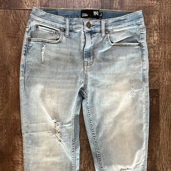 RSQ London Skinny Distressed Denim Jeans, Size 29x30, Light Wash Mixed Materials - Picture 3 of 11